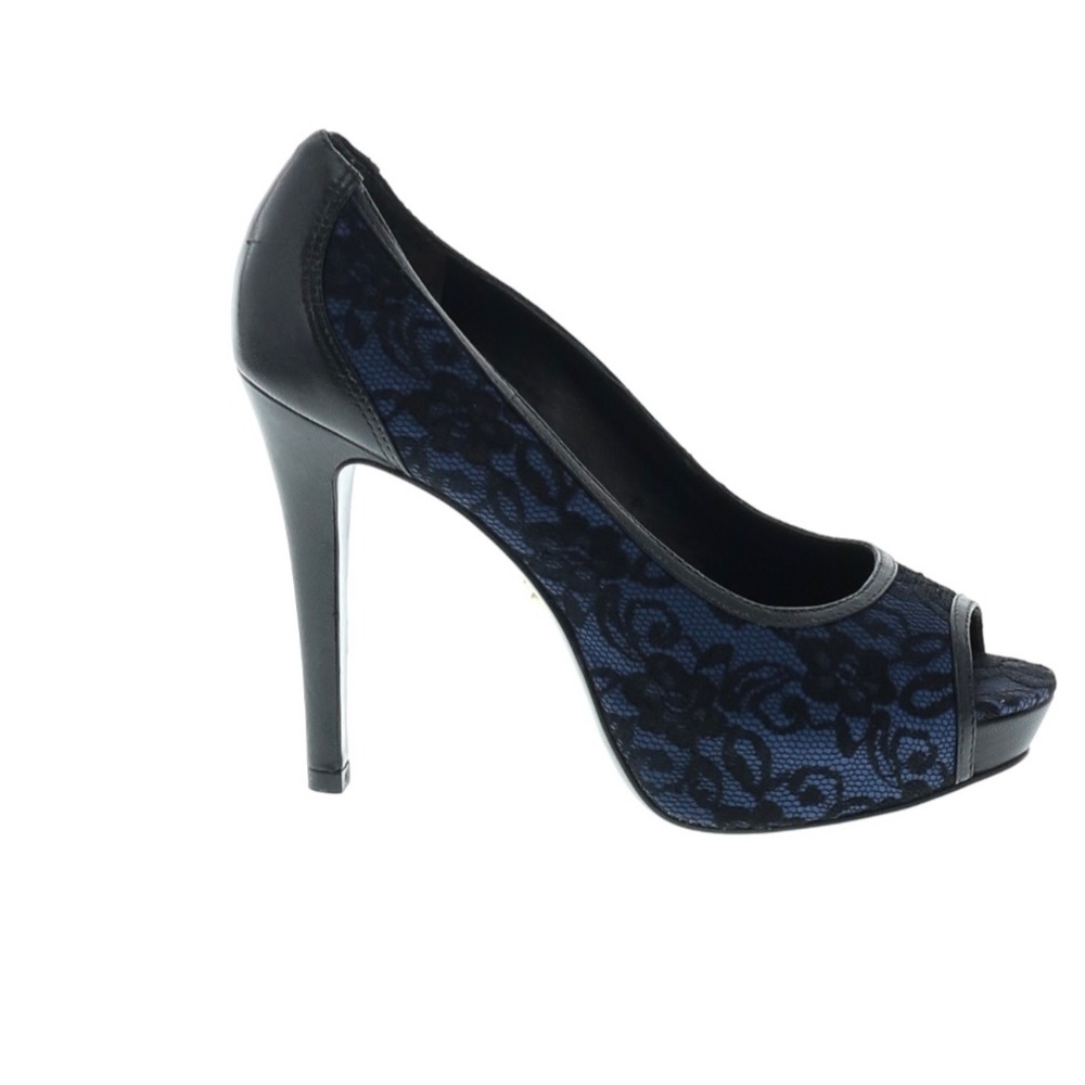 6.5 navy & black lace peep toe Pour La Victoire pumps
